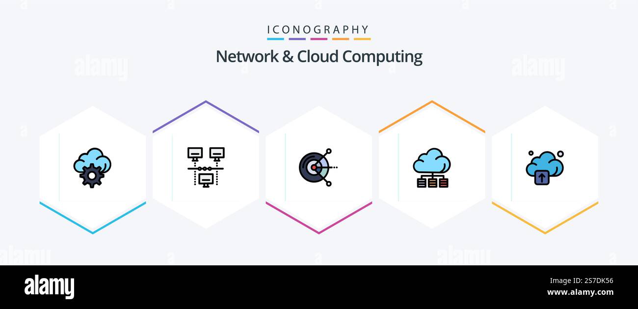 Network And Cloud Computing 25 FilledLine icon pack including technology. cloud. computing. technology. server Stock Vector