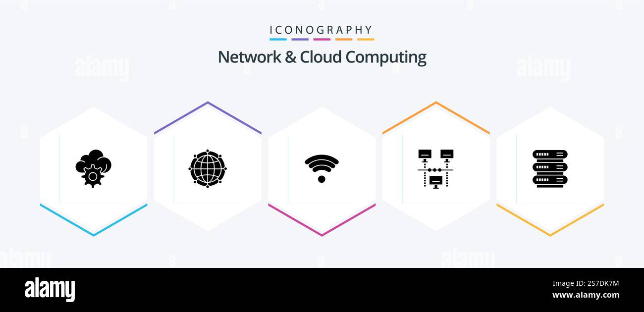 Network And Cloud Computing 25 Glyph icon pack including network. computing. technology. technology. internet Stock Vector