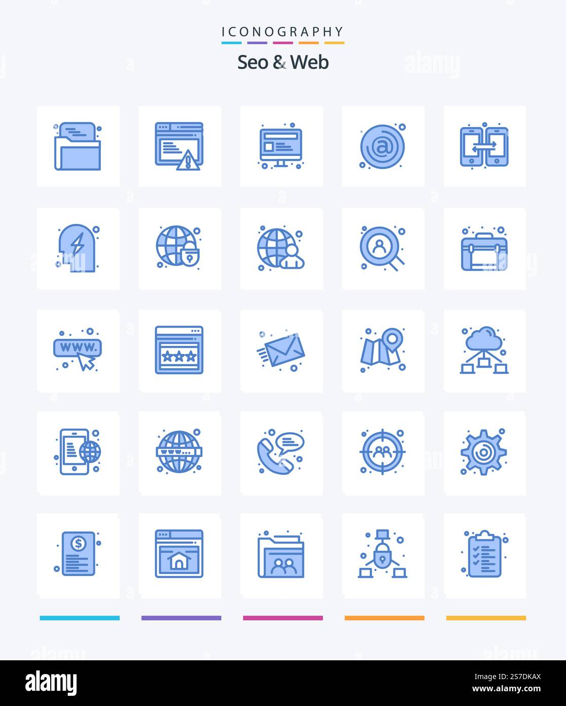 Creative Seo & Web 25 Blue icon pack  Such As connection. email. computer. contact. address Stock Vector