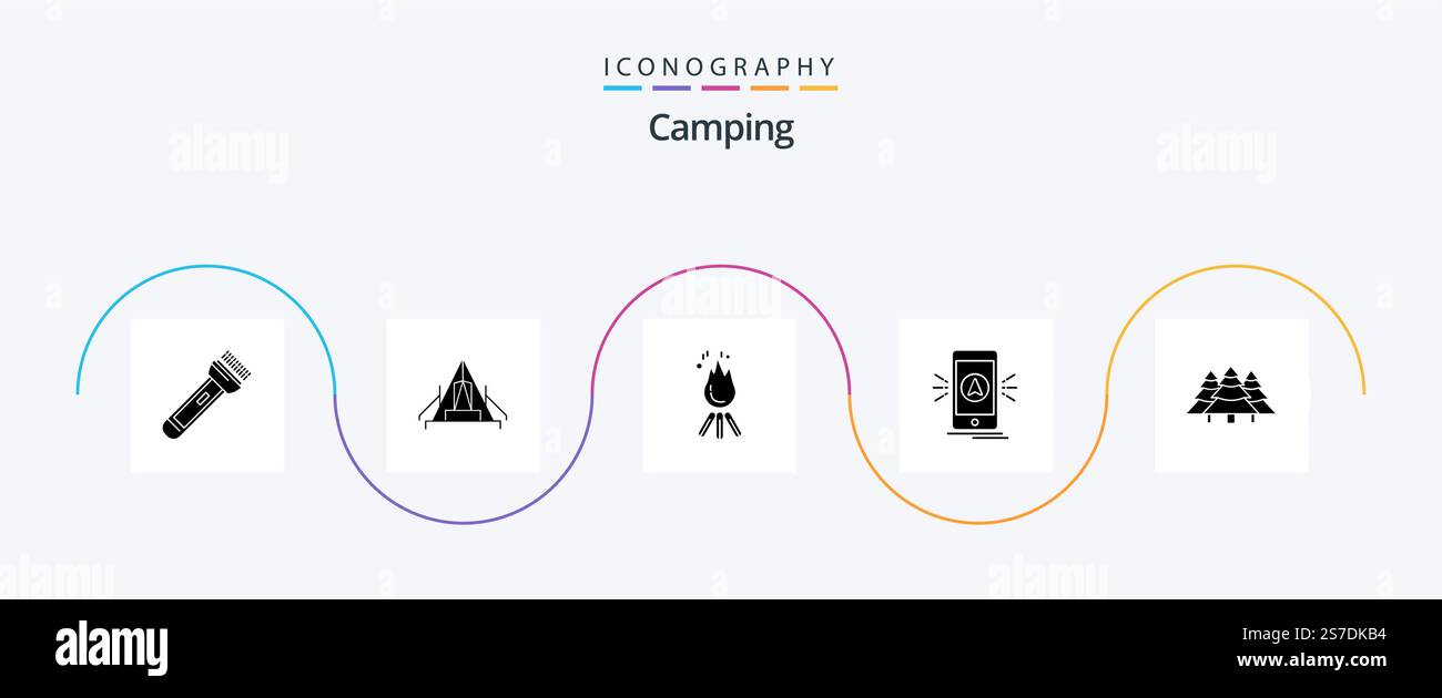 Camping Glyph 5 Icon Pack Including navigation. camp. campsite. camping ...