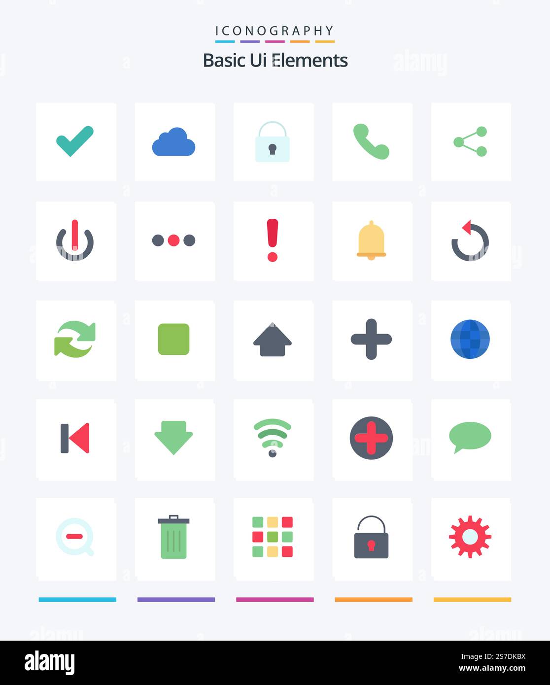 Creative Basic Ui Elements 25 Flat icon pack  Such As share. call. lock. telephone. phone Stock Vector