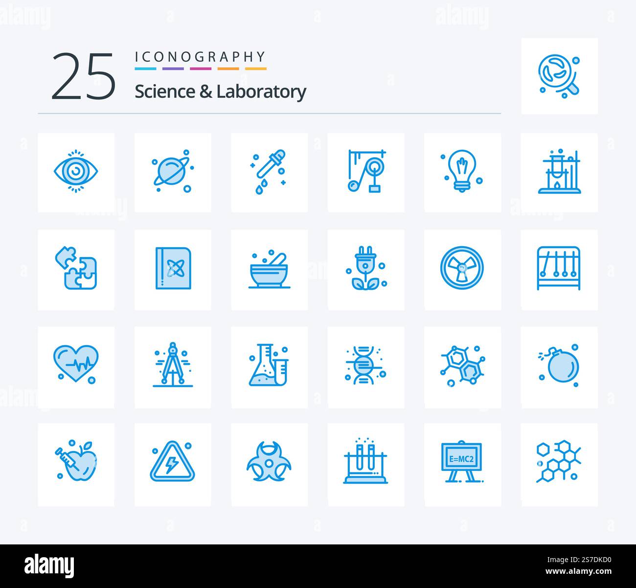 Science 25 Blue Color icon pack including science. science. science. idea. science machine Stock Vector
