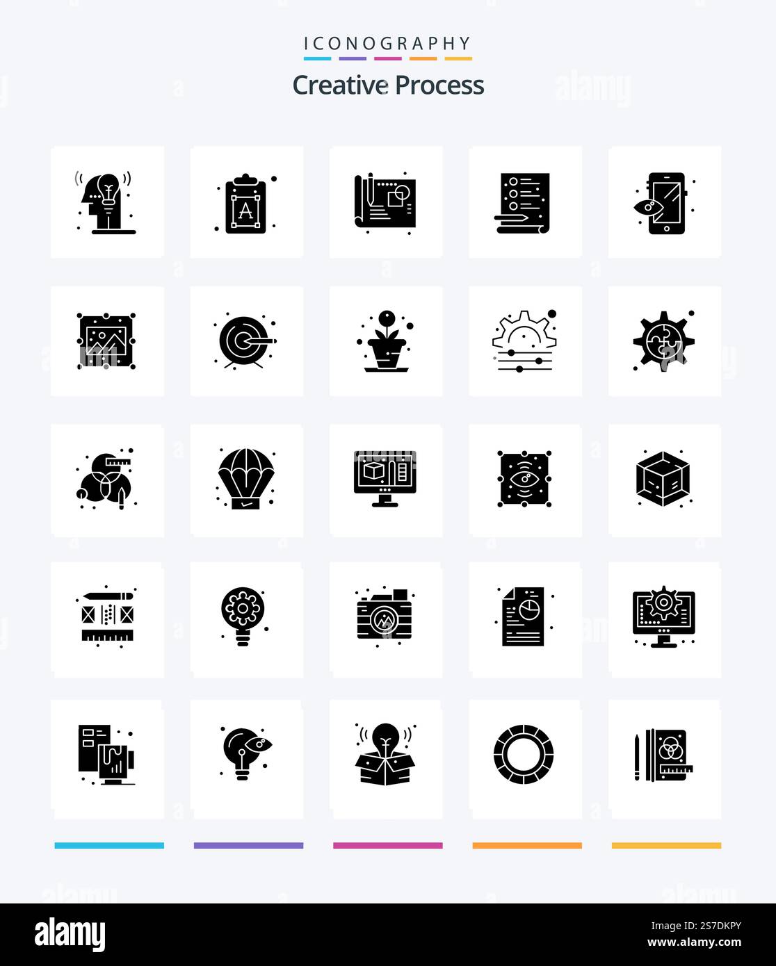Creative Creative Process 25 Glyph Solid Black icon pack  Such As creative. process. creative. creative. process Stock Vector