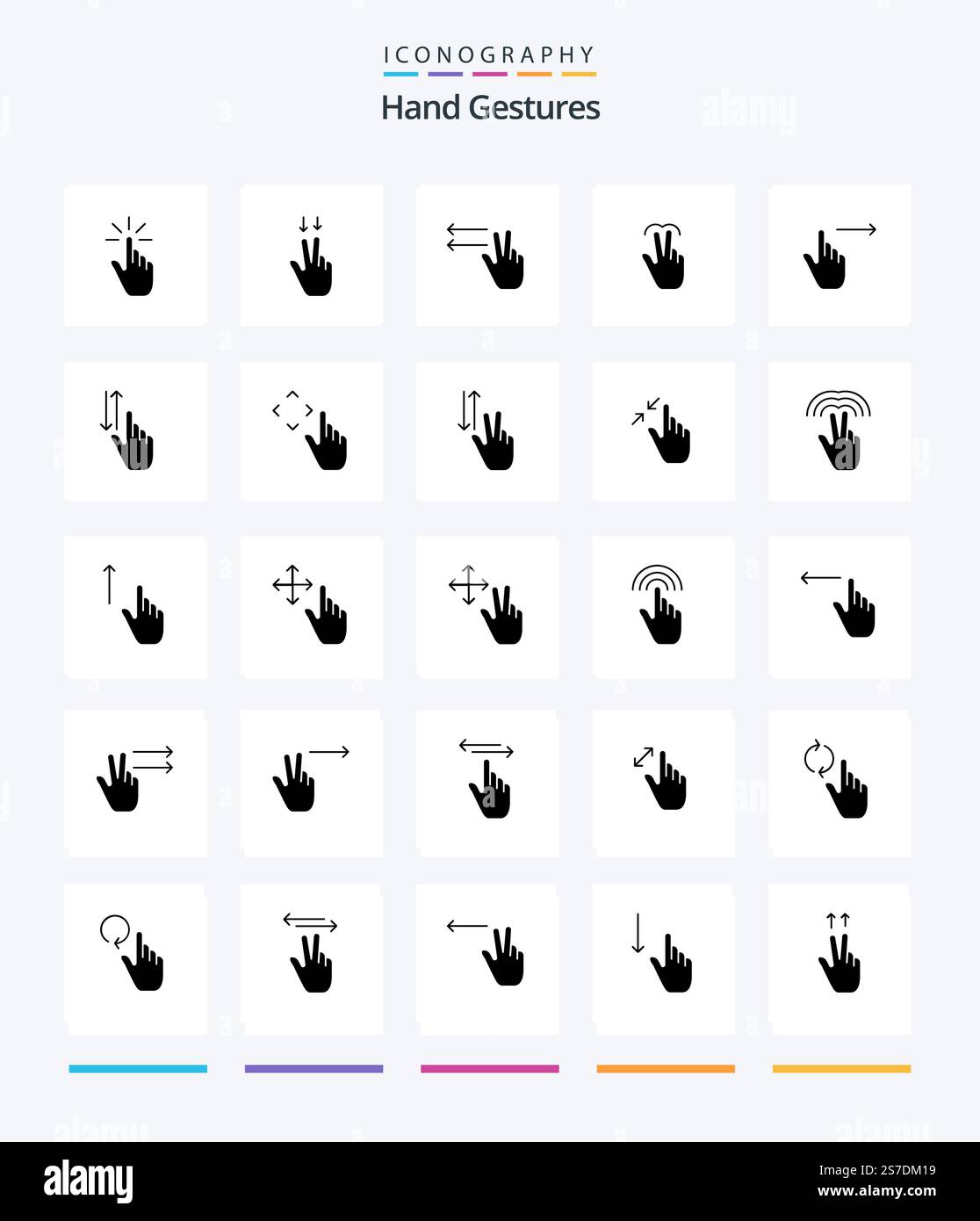 Creative Hand Gestures 25 Glyph Solid Black icon pack  Such As tab. mobile.. hand. lefts Stock Vector