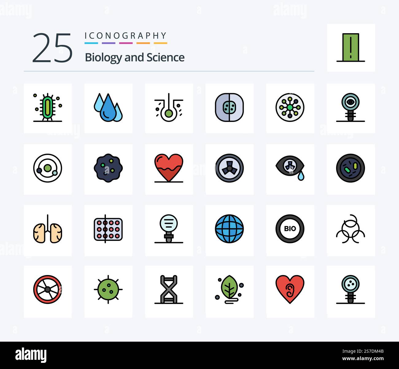 Biology 25 Line Filled icon pack including molecule. chemistry. atom ...