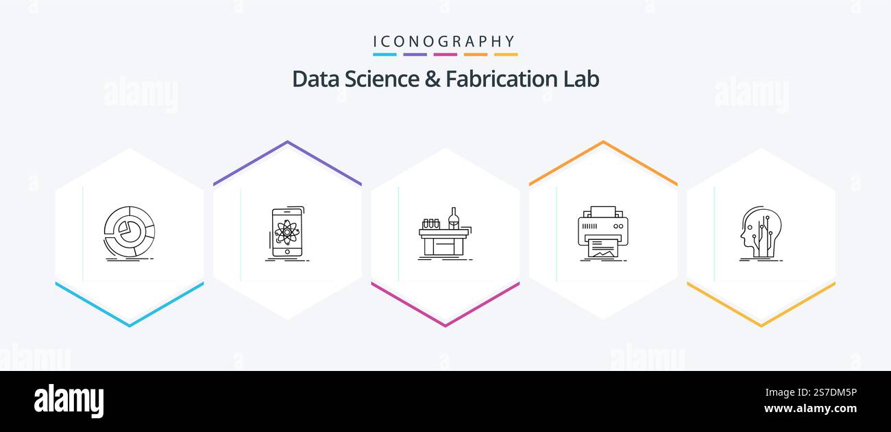 Data Science And Fabrication Lab 25 Line icon pack including printing. digital. research. production. lab Stock Vector