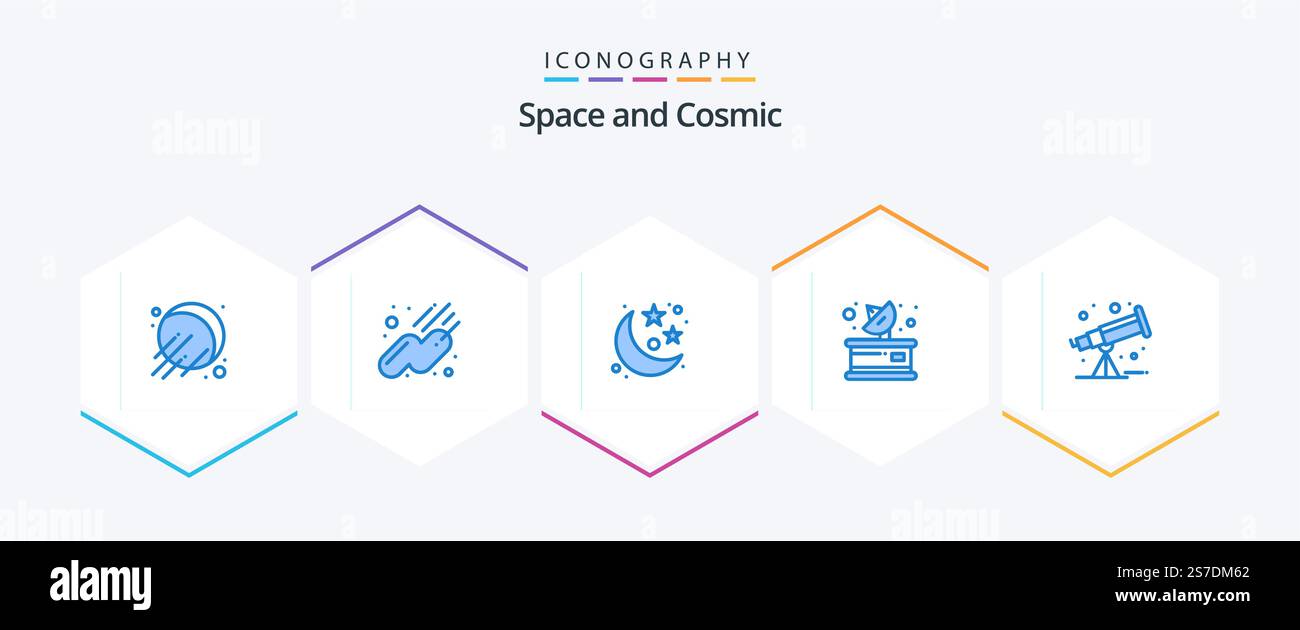 Space 25 Blue icon pack including . media. . space Stock Vector