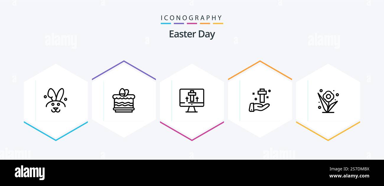 Easter 25 Line icon pack including plant. easter. screen. cross. celebration Stock Vector