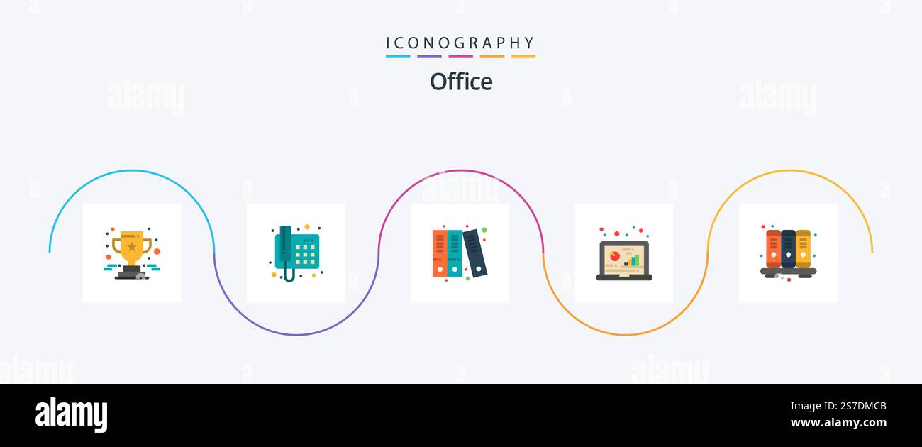 Office Flat 5 Icon Pack Including business. research. archive. data. analytic Stock Vector
