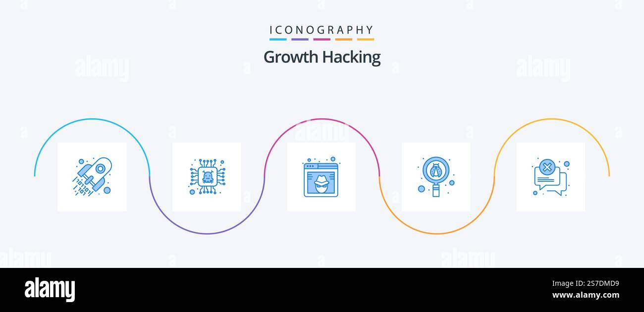 Hacking Blue 5 Icon Pack Including attention. search. browser. scan. website Stock Vector