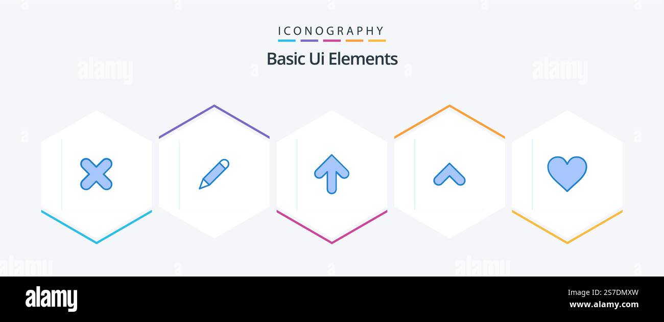 Basic Ui Elements 25 Blue icon pack including heart. sign. arrow. up. arrow Stock Vector