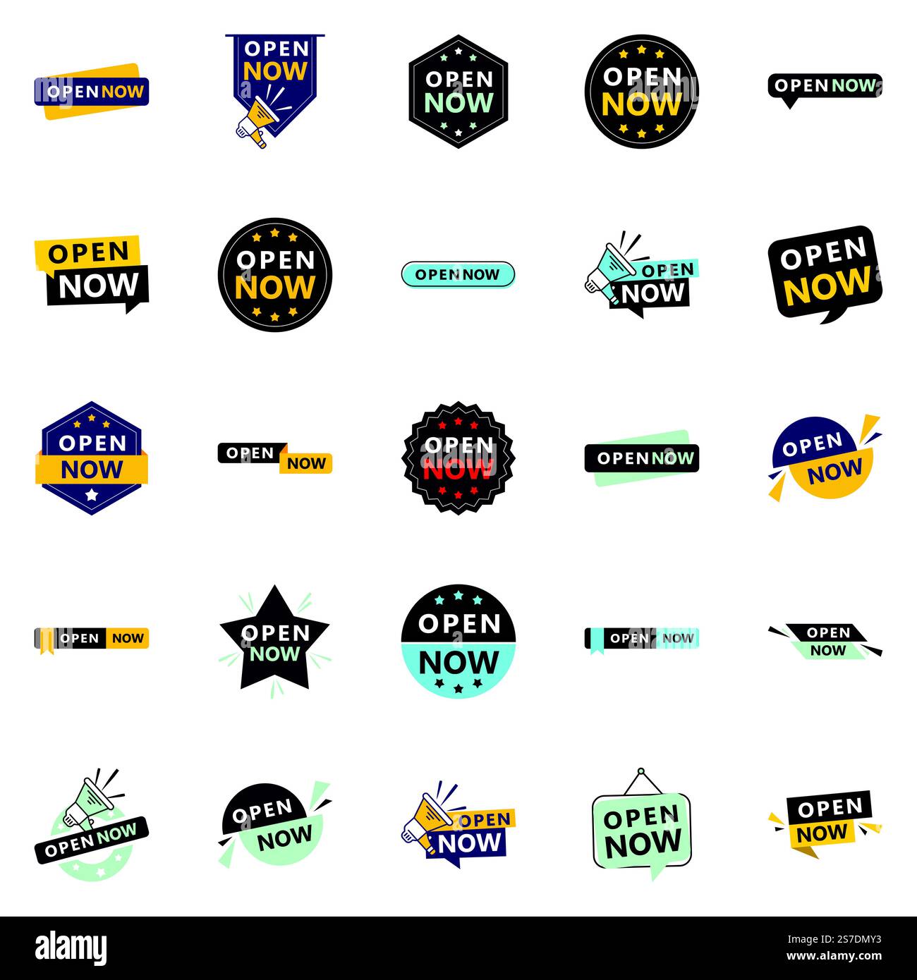Open now pack 25 different styles to choose from Stock Vector Image ...