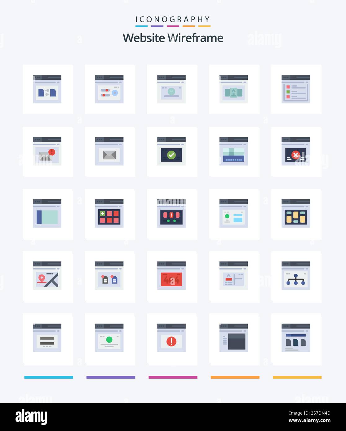 Creative Website Wireframe 25 Flat icon pack  Such As internet. control. web. code. time Stock Vector