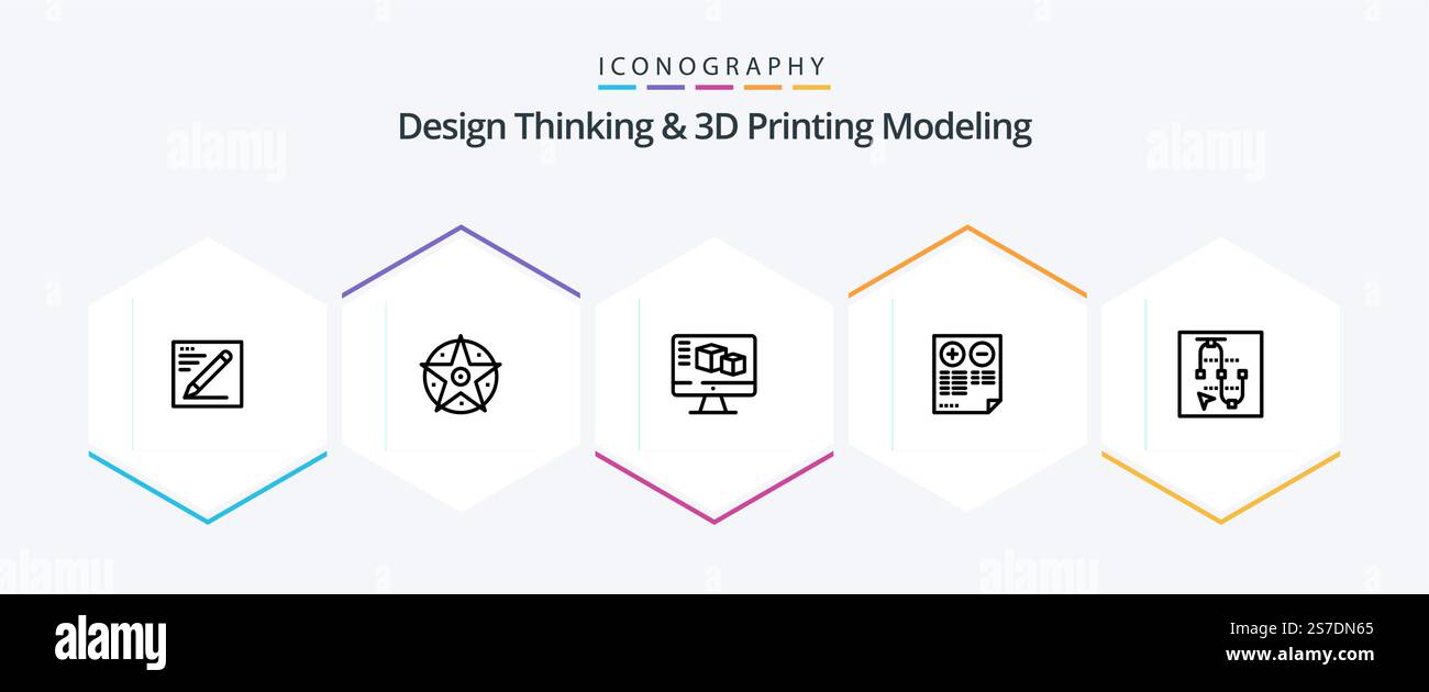 Design Thinking And D Printing Modeling 25 Line icon pack including mouse. plus. computer. document. pros Stock Vector