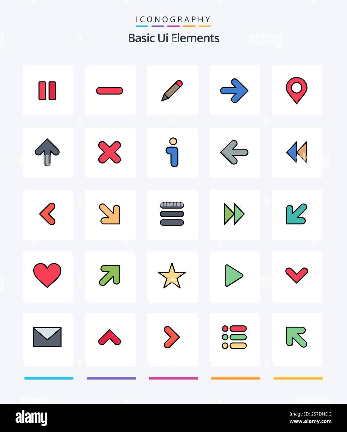 Creative Basic Ui Elements 25 Line FIlled icon pack  Such As location. right. pencil. arrows. arrow Stock Vector