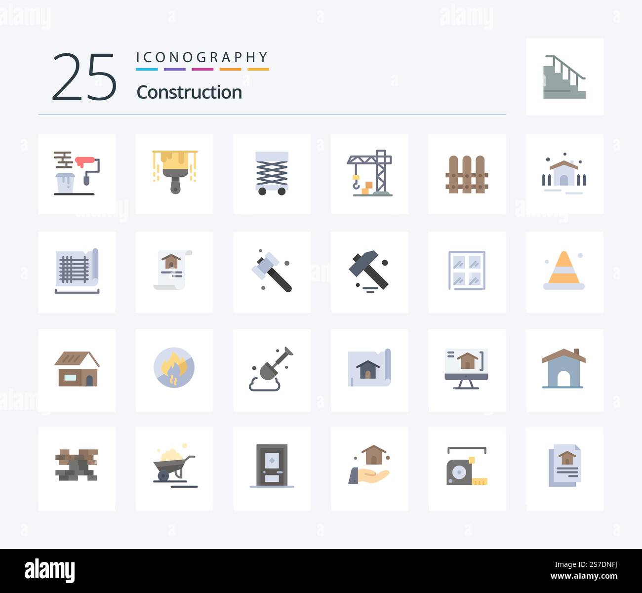 Construction 25 Flat Color icon pack including house. construction ...