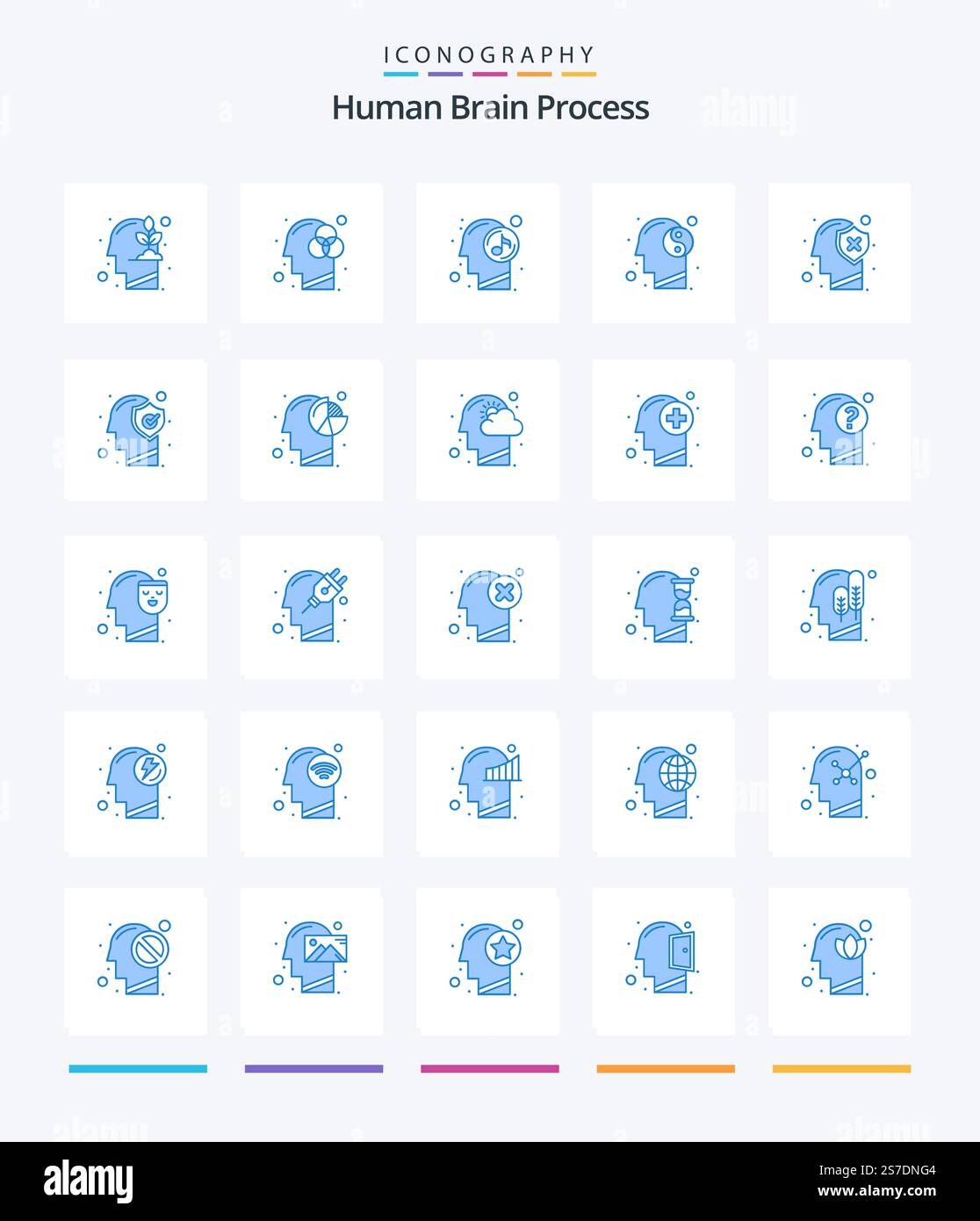 Creative Human Brain Process 25 Blue icon pack Such As head. mind ...