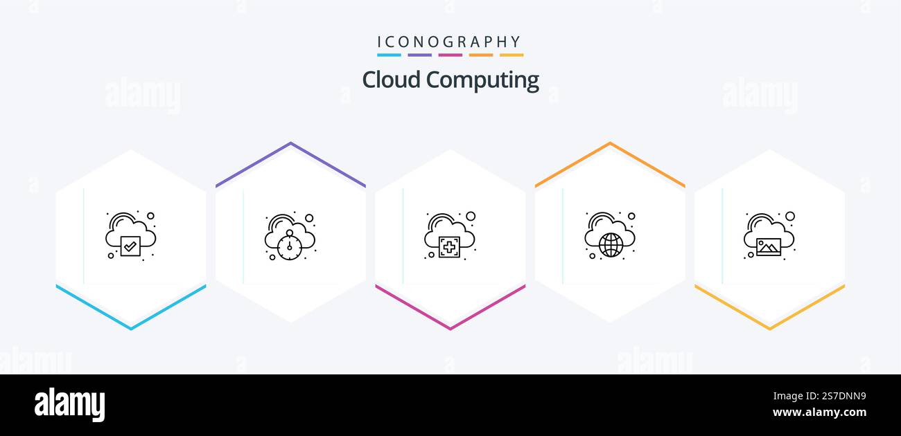 Cloud Computing 25 Line icon pack including landscape. add. globe. cloud computing Stock Vector