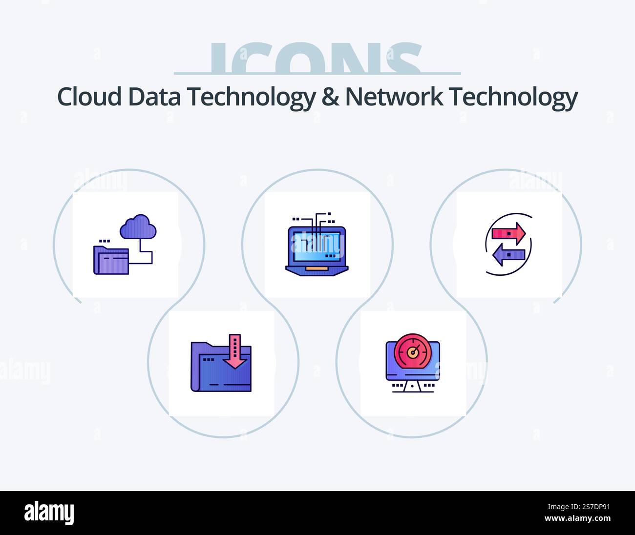 Cloud Data Technology And Network Technology Line Filled Icon Pack 5 Icon Design. wifi . hardware. globe . computer. cpu Stock Vector