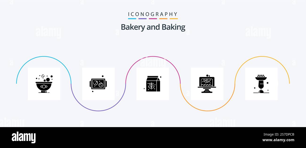 Baking Glyph 5 Icon Pack Including cupsakes. cooking. pack. baking. cake Stock Vector