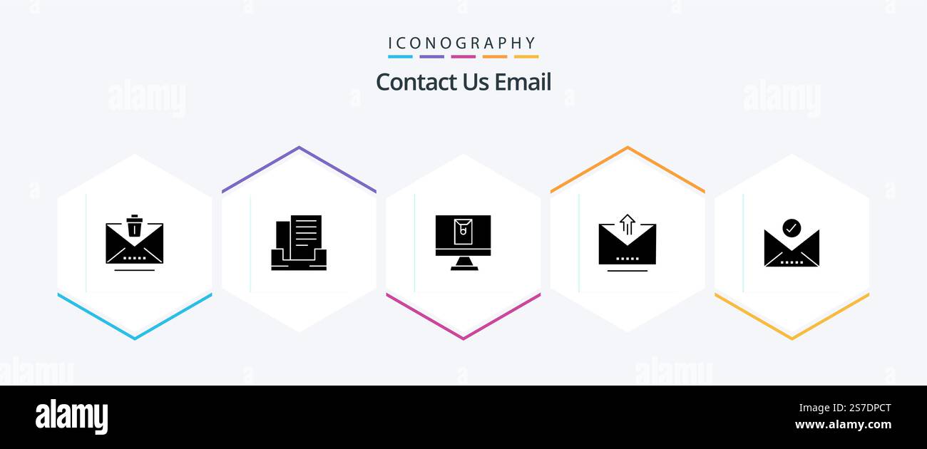 Email 25 Glyph icon pack including select. email. envelope. check mark. pass Stock Vector