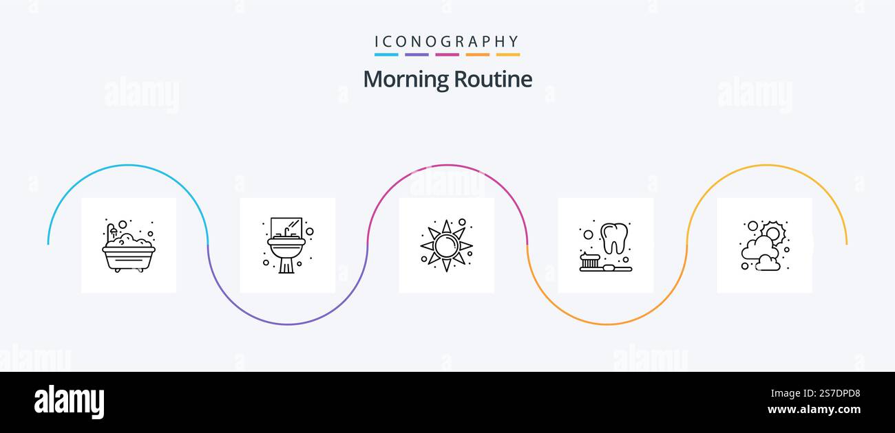 Morning Routine Line 5 Icon Pack Including . sunny. morning. sun ...