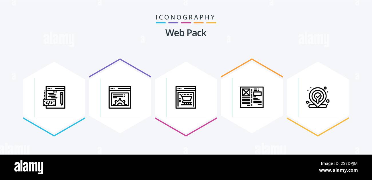 Web Pack 25 Line icon pack including . location. web store. web. grid Stock Vector