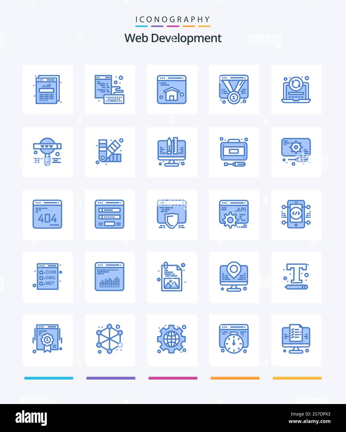 Creative Web Development 25 Blue icon pack  Such As refresh. web. browser. web. favorite Stock Vector