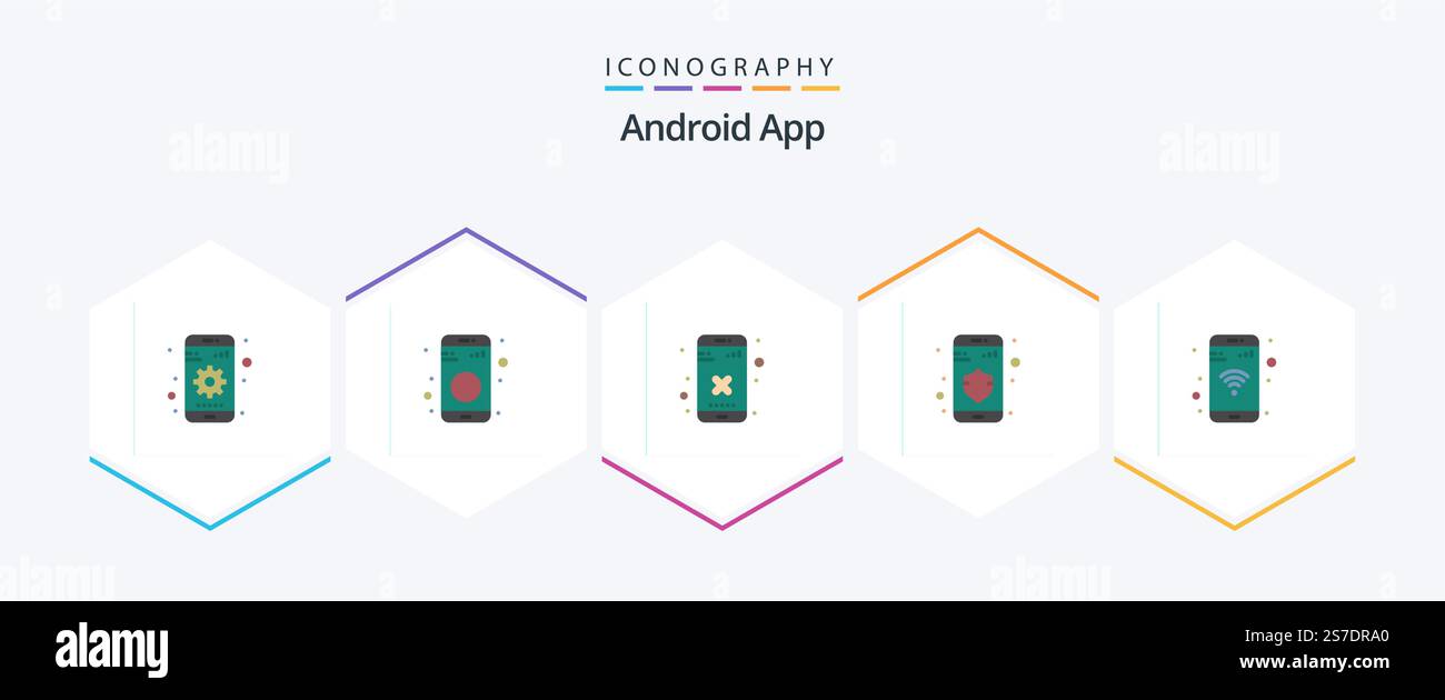 Android App 25 Flat icon pack including phone. app. close. security. data Stock Vector