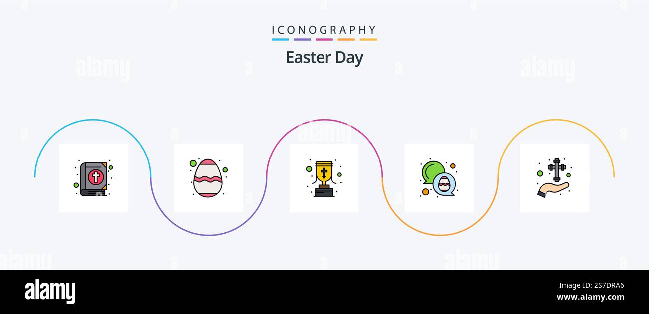 Easter Line Filled Flat 5 Icon Pack Including hand. egg. cup. easter. chat Stock Vector