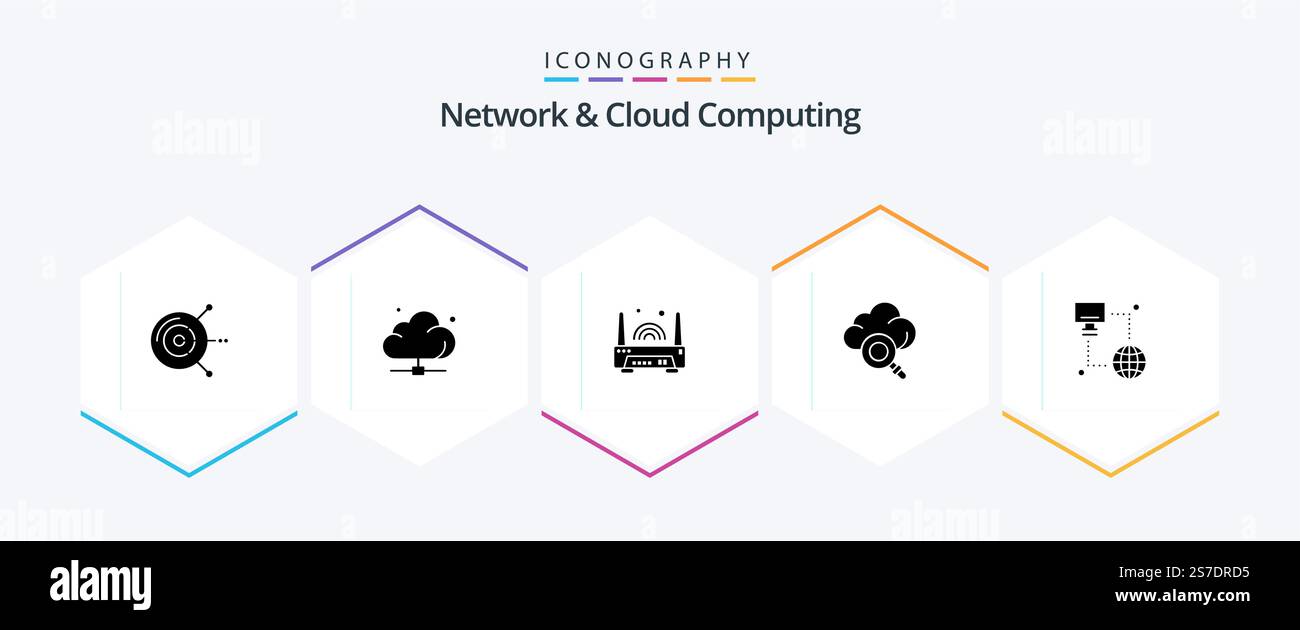 Network And Cloud Computing 25 Glyph icon pack including technology. technology. technology. research. technology Stock Vector