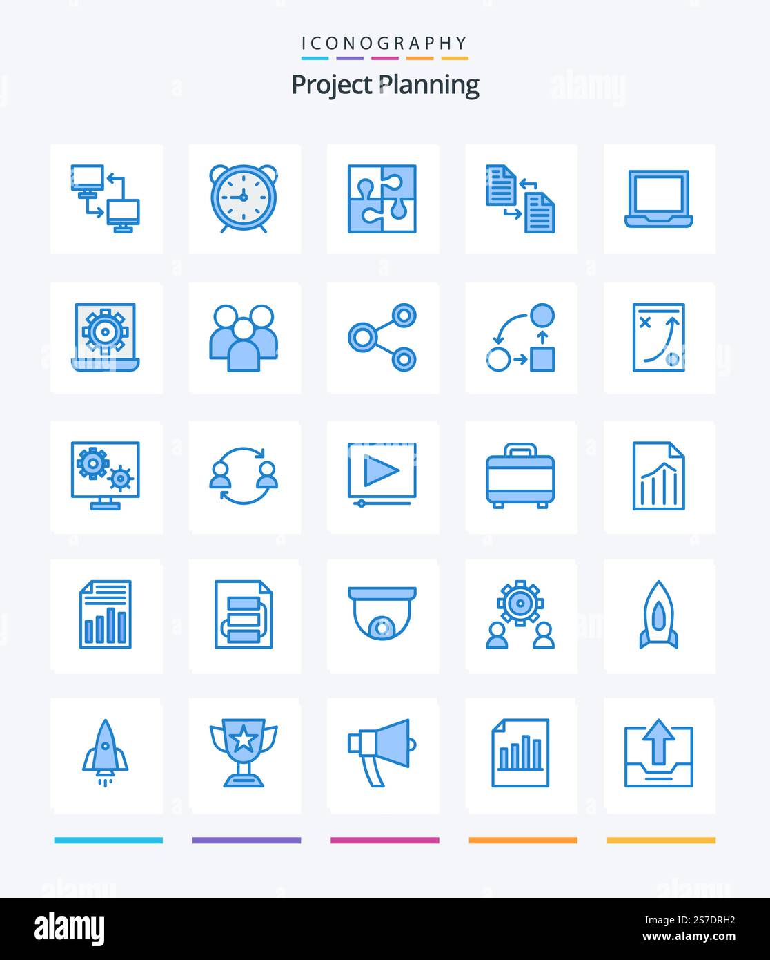 Creative Project Planing 25 Blue icon pack Such As file. archive. timer ...