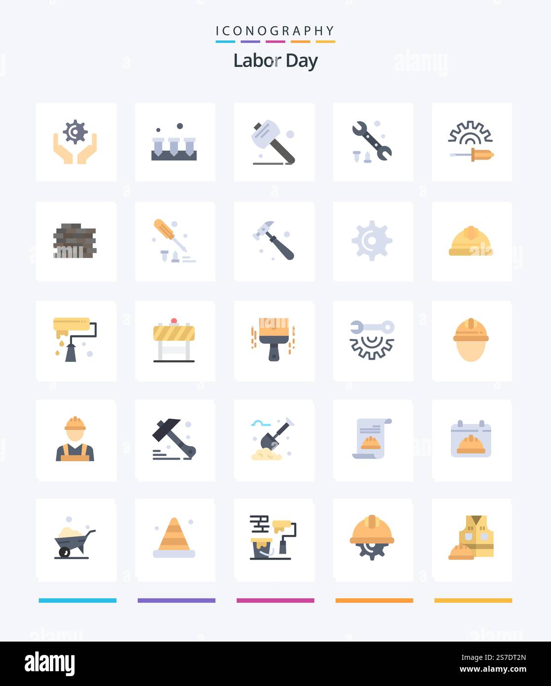 Creative Labor Day 25 Flat icon pack  Such As tool. driver. saw. screw driver. options Stock Vector