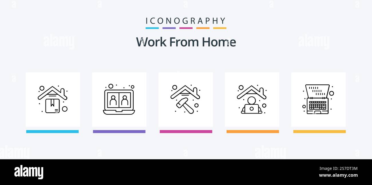 Work From Home Line 5 Icon Pack Including conference. online. working ...