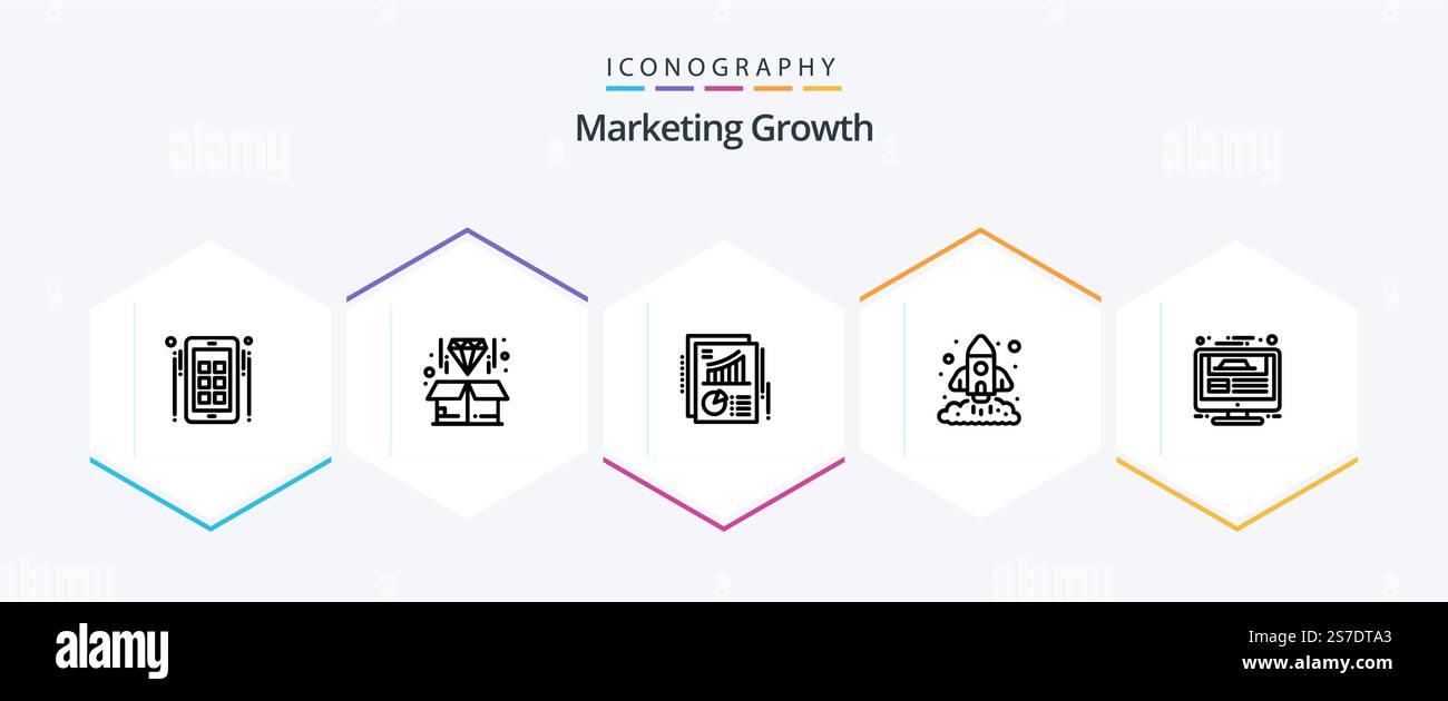 Marketing Growth 25 Line icon pack including monitor. rocket. chart ...