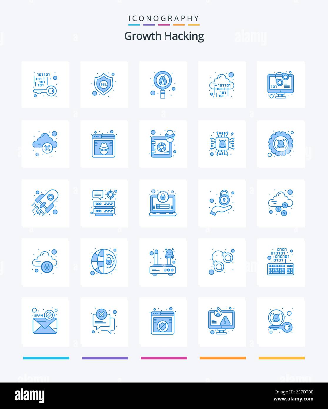 Creative Hacking 25 Blue icon pack  Such As code. digital. bug. code. binary Stock Vector