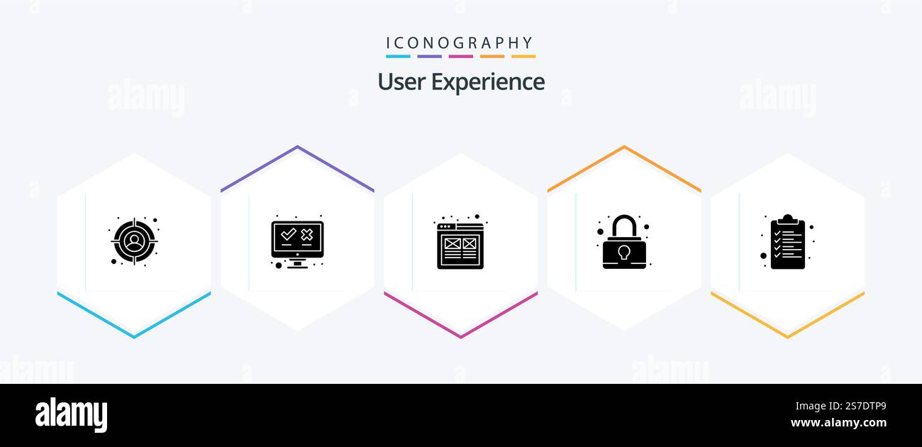 User Experience 25 Glyph icon pack including file. archive. layout. lock. pad lock Stock Vector