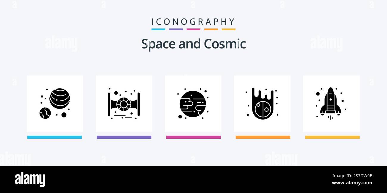 Space Glyph 5 Icon Pack Including . moon. space. flame. Creative Icons Design Stock Vector