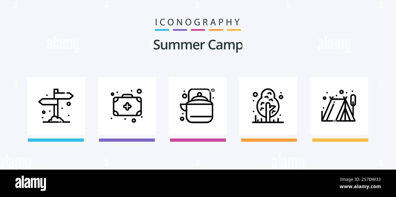 Summer Camp Line 5 Icon Pack Including . knife. compass. camping. rope ...