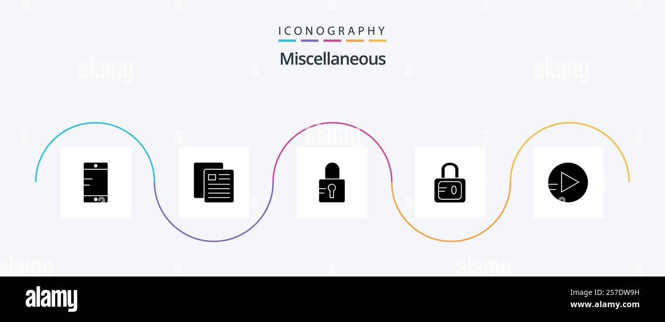 Miscellaneous Glyph 5 Icon Pack Including . locked. play. study Stock Vector