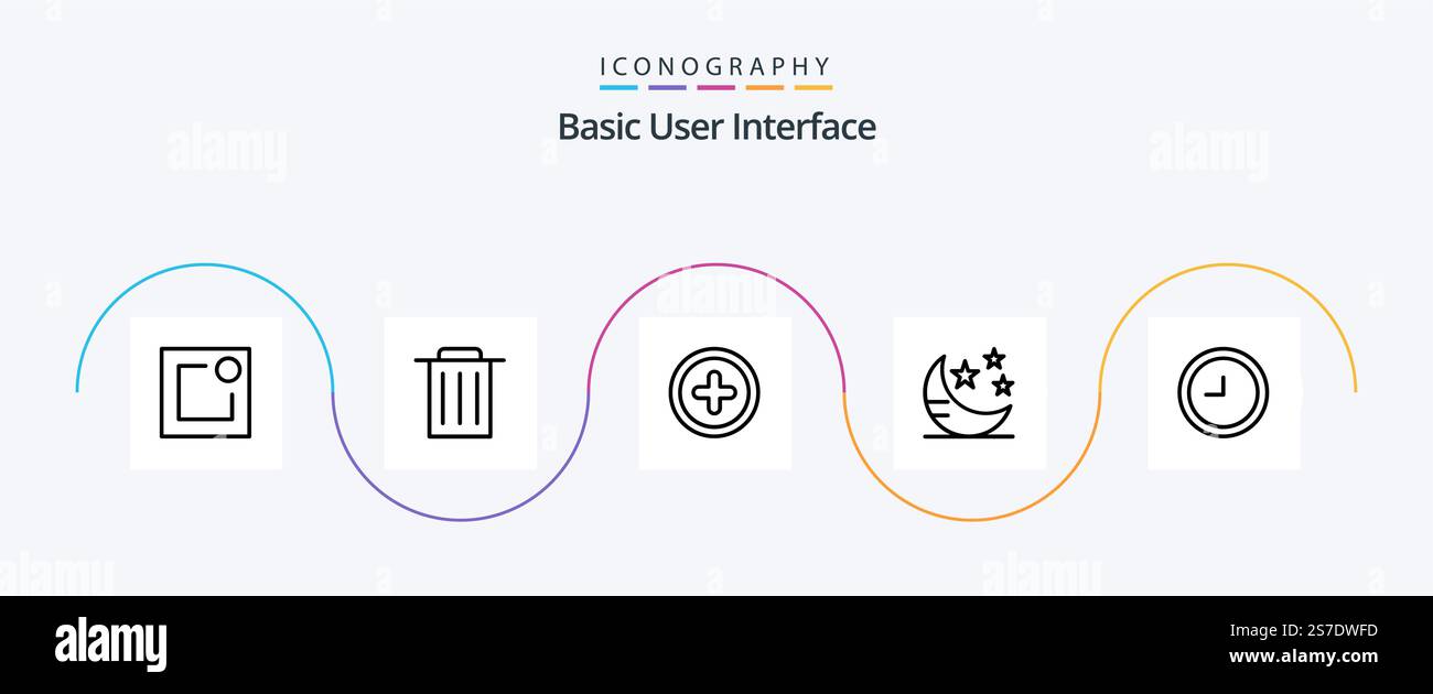 Basic Line 5 Icon Pack Including . ui. time. star Stock Vector