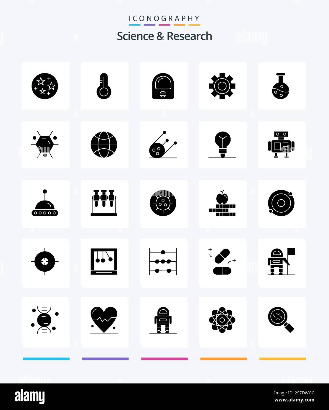 Creative Science 25 Glyph Solid Black icon pack  Such As molecule. science. suit. experiment. science Stock Vector