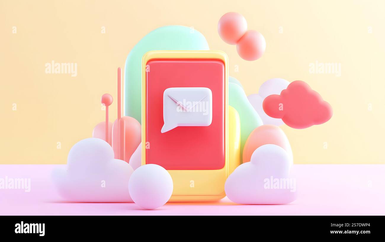 Minimal simple 3D render of a mobile screen displaying a push ...