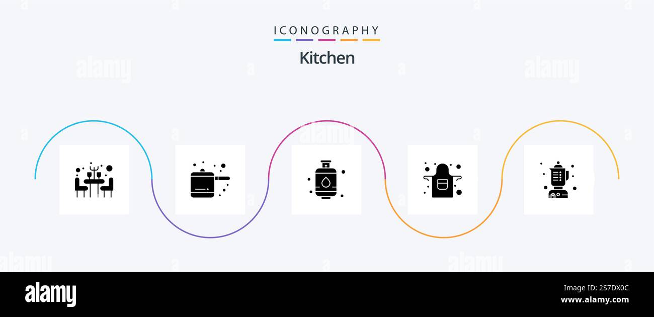 Kitchen Glyph 5 Icon Pack Including . apron. food Stock Vector Image ...
