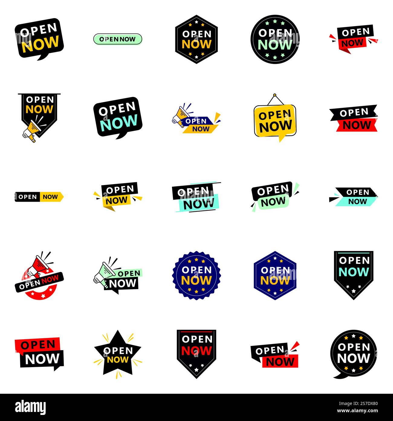 Open now banner pack 25 different styles Stock Vector Image & Art - Alamy