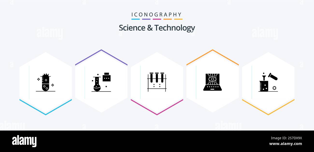 Science And Technology 25 Glyph icon pack including engineering. applied science. science folder. test tube. lab flask Stock Vector