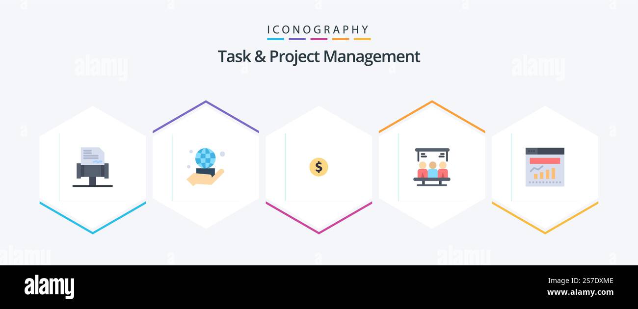 Task And Project Management 25 Flat icon pack including web. graph. money. chart. technology Stock Vector