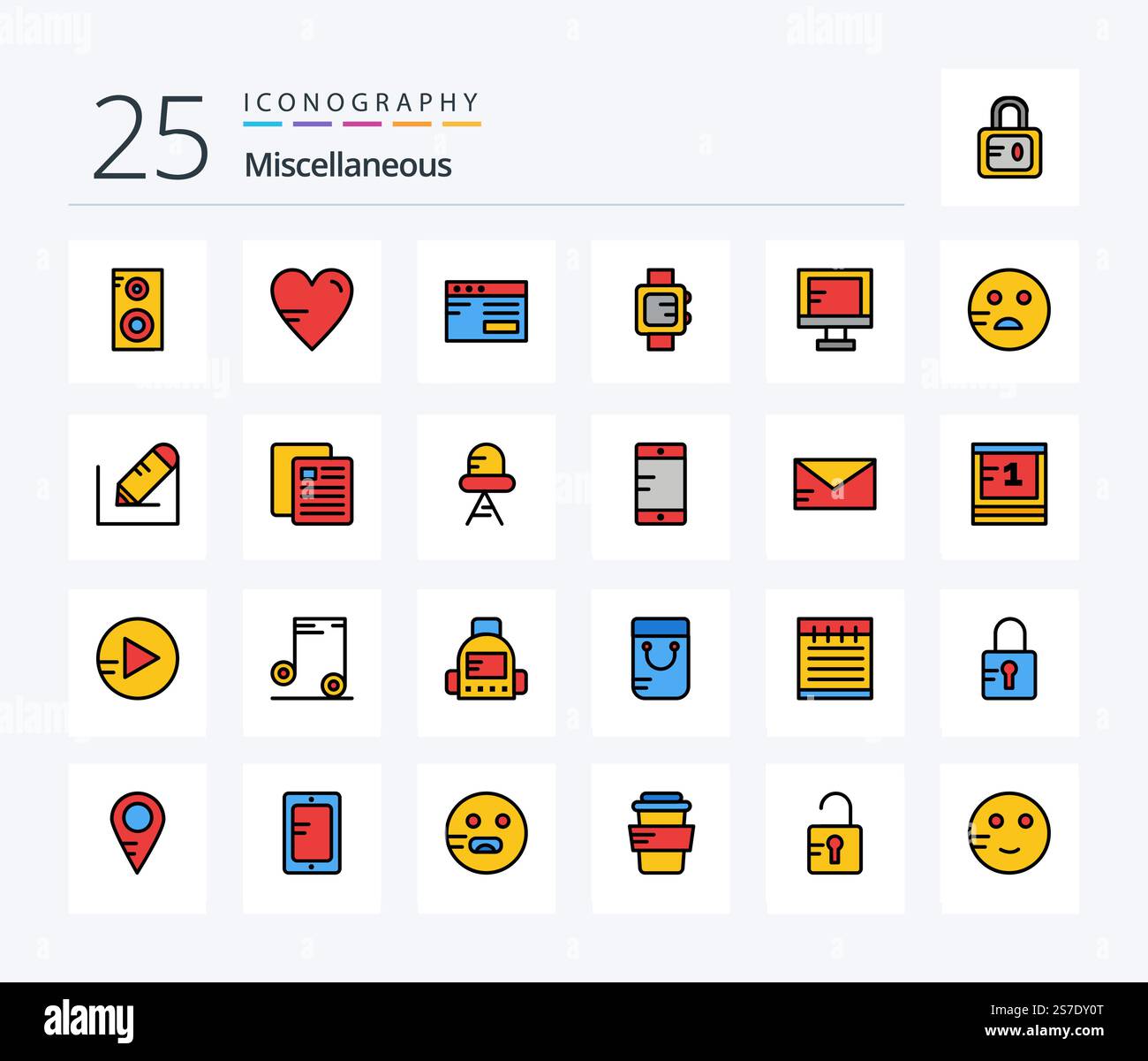 Miscellaneous 25 Line Filled icon pack including school. online. internet. computer. clock Stock Vector