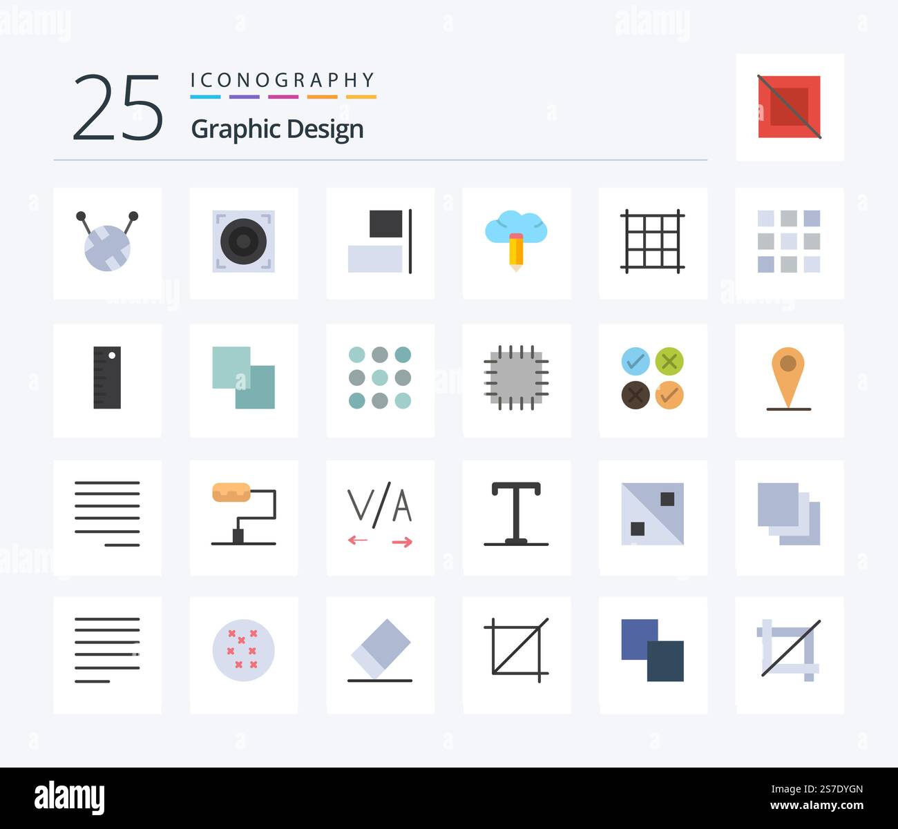Design 25 Flat Color icon pack including layers. ruler. creative. measure. web design Stock Vector