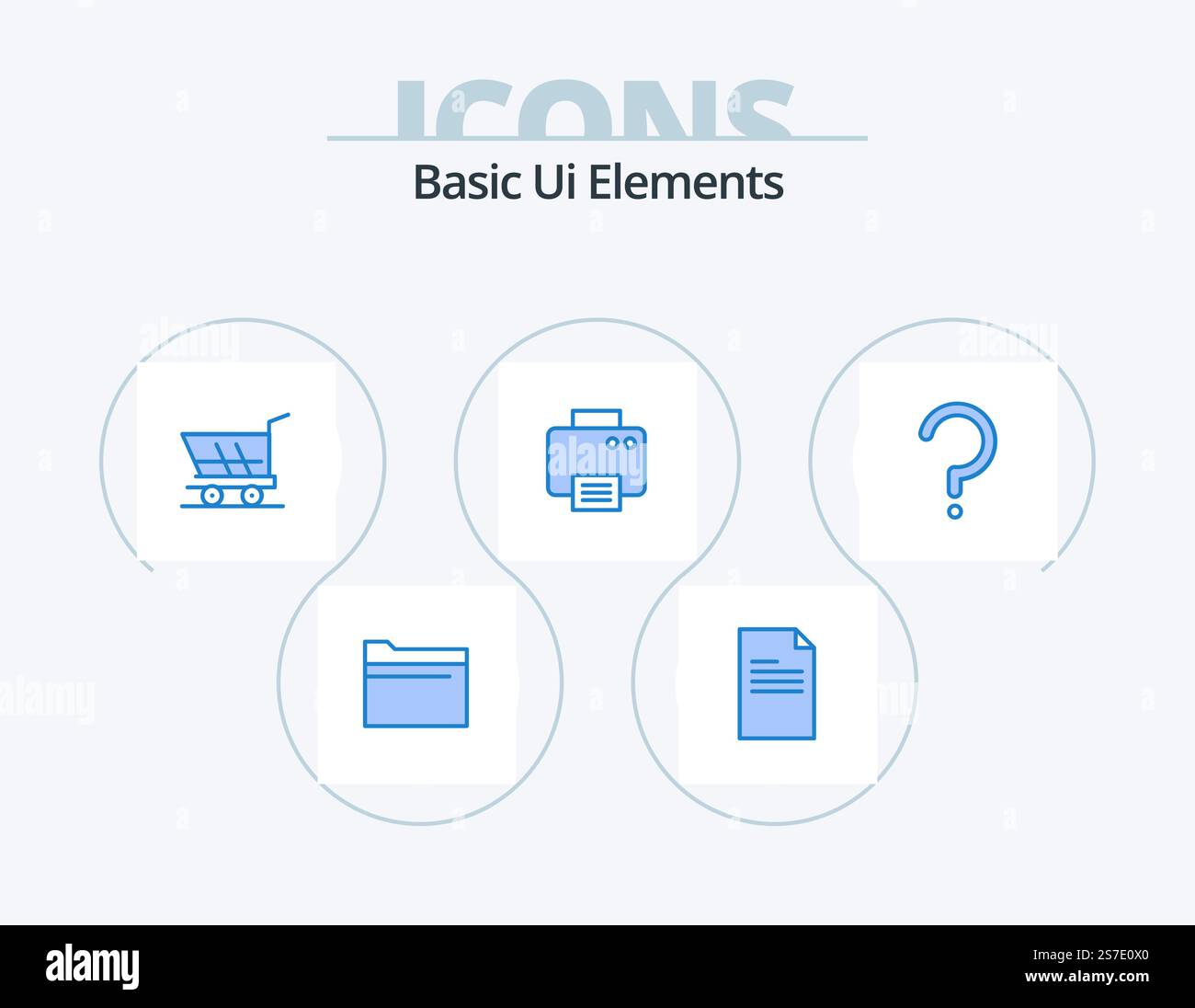 Basic Ui Elements Blue Icon Pack 5 Icon Design. question. machine. cart. printed. printer Stock Vector